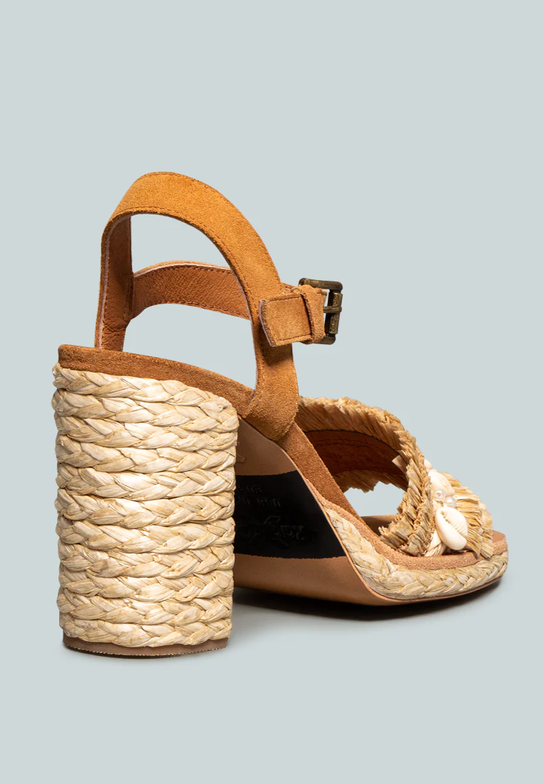 WILLIS Tan Cowrie Raffia Handmade Block Sandal - Image 4