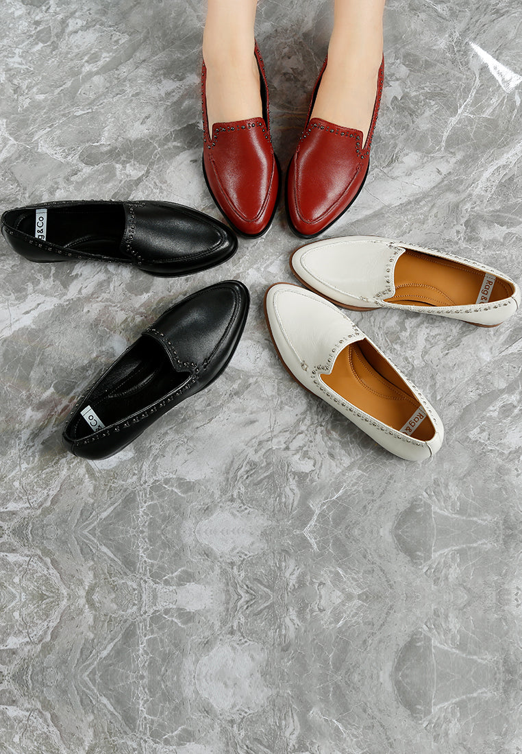 Wolferton Delicate Stud Detail Leather Loafers - Image 7
