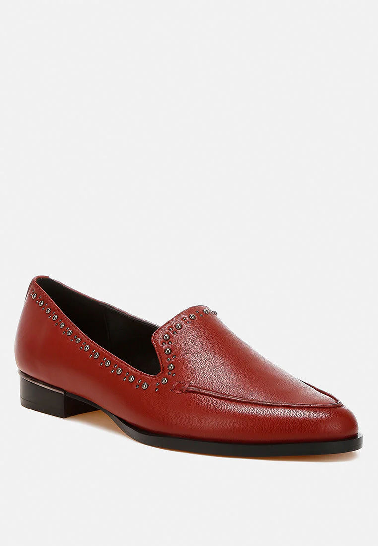 Wolferton Delicate Stud Detail Leather Loafers - Image 8