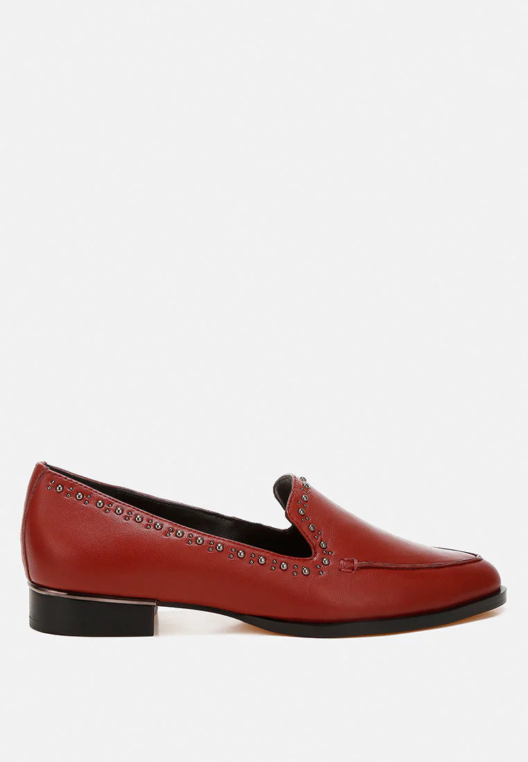 Wolferton Delicate Stud Detail Leather Loafers - Image 9