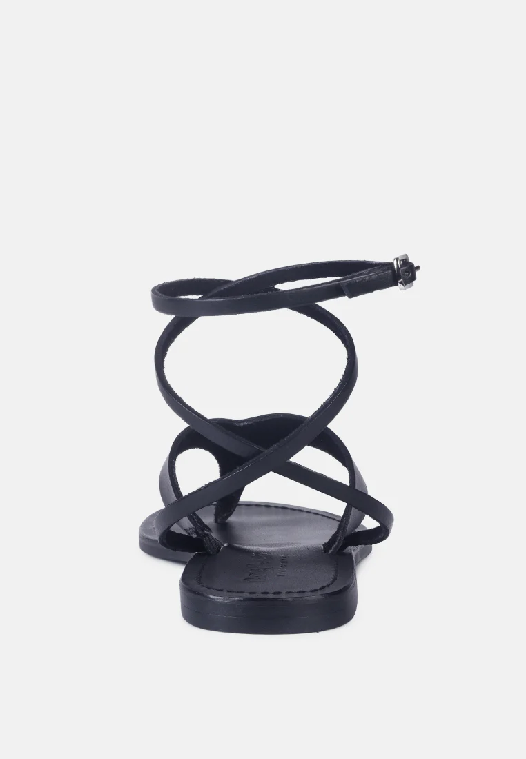 WRAP-UP Tie around Black Flat Sandals - Image 5