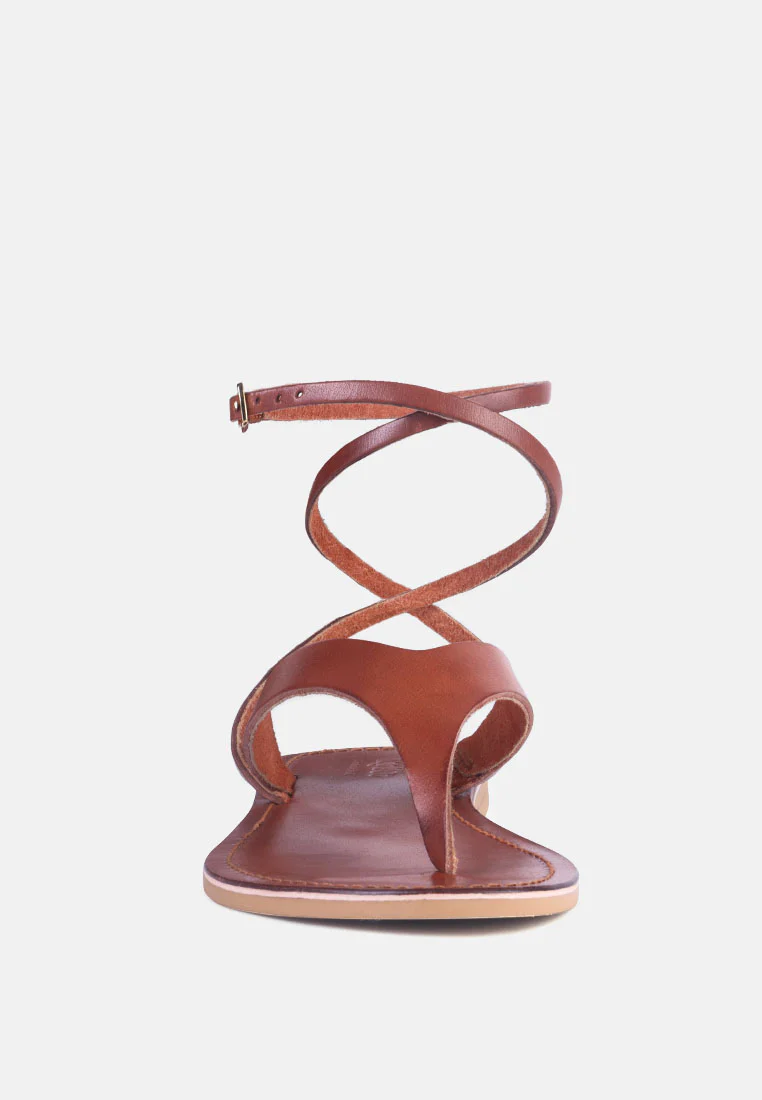WRAP-UP Tie around Tan Flat Sandals - Image 3