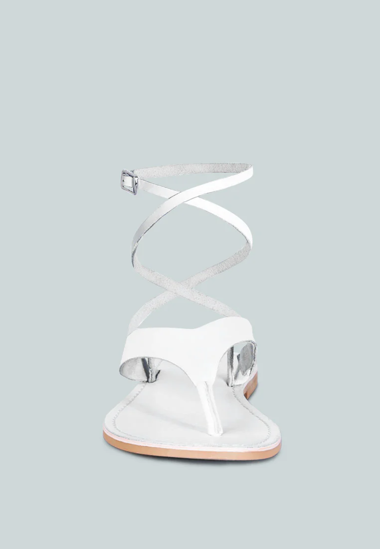 WRAP-UP Tie around White Flat Sandals - Image 3