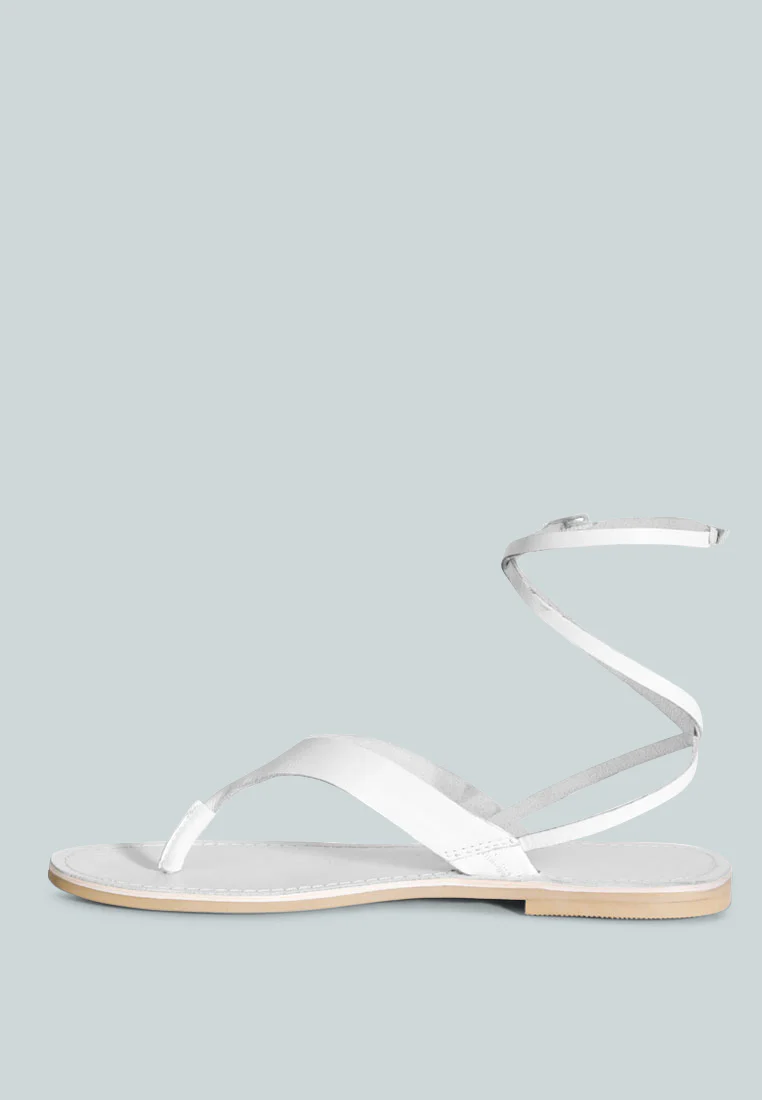 WRAP-UP Tie around White Flat Sandals - Image 4