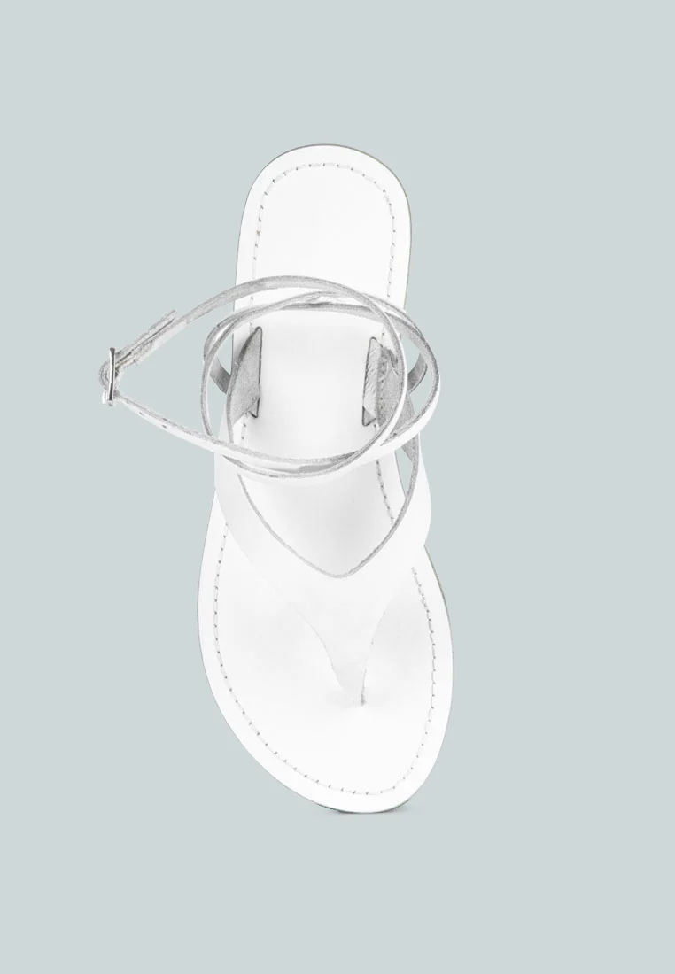 WRAP-UP Tie around White Flat Sandals - Image 6