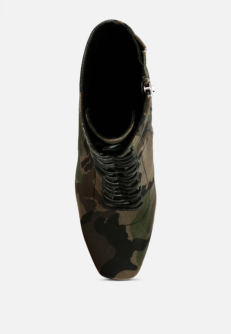 WYNDHAM Camouflage Lace Up Leather Ankle Boots - Image 6