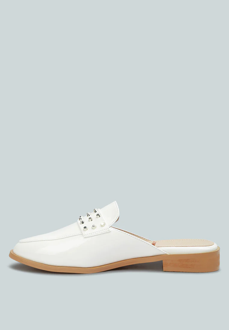 YASHTA White Patent Studded Flat Mules - Image 3