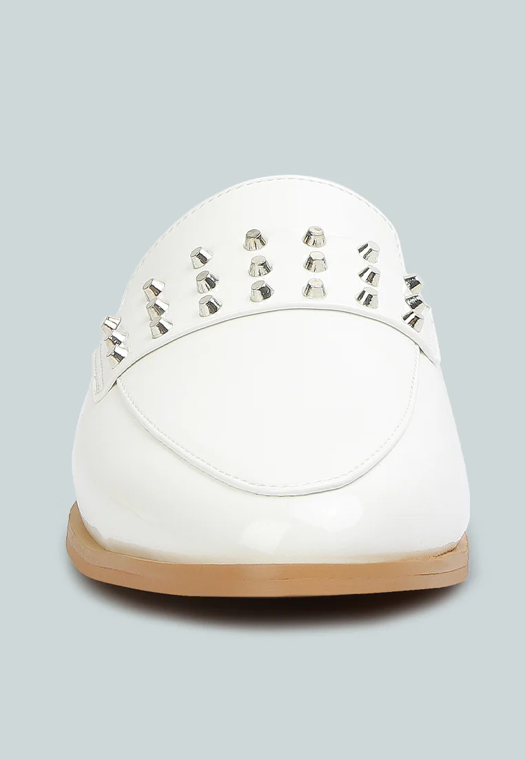YASHTA White Patent Studded Flat Mules - Image 4