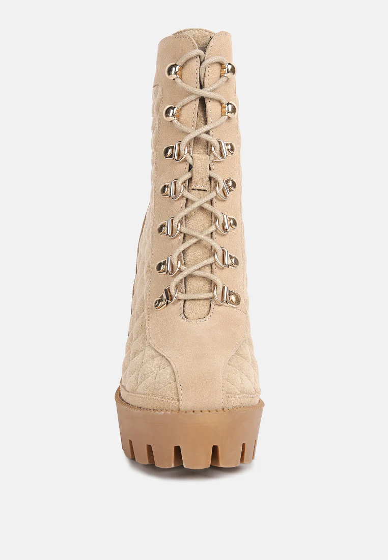 YOKO Beige Fine Suede Quilted Ankle Boots - Image 3