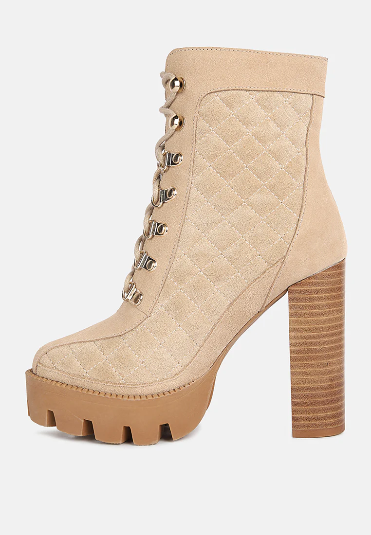 YOKO Beige Fine Suede Quilted Ankle Boots - Image 4