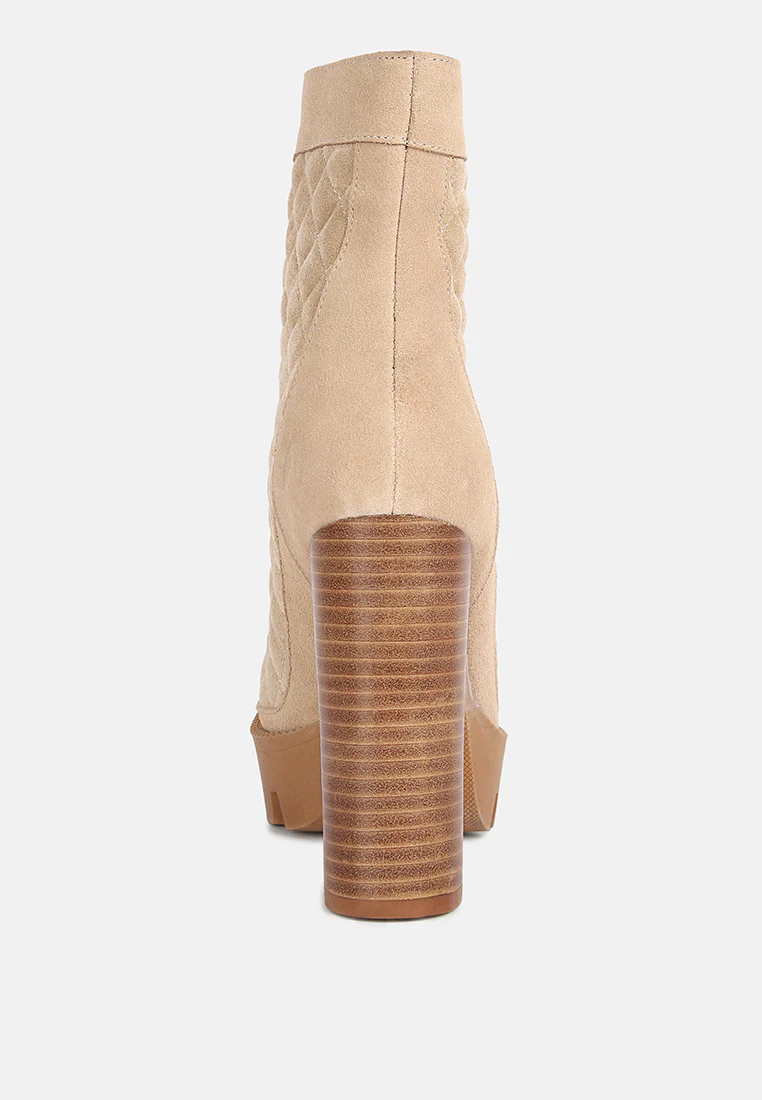 YOKO Beige Fine Suede Quilted Ankle Boots - Image 5