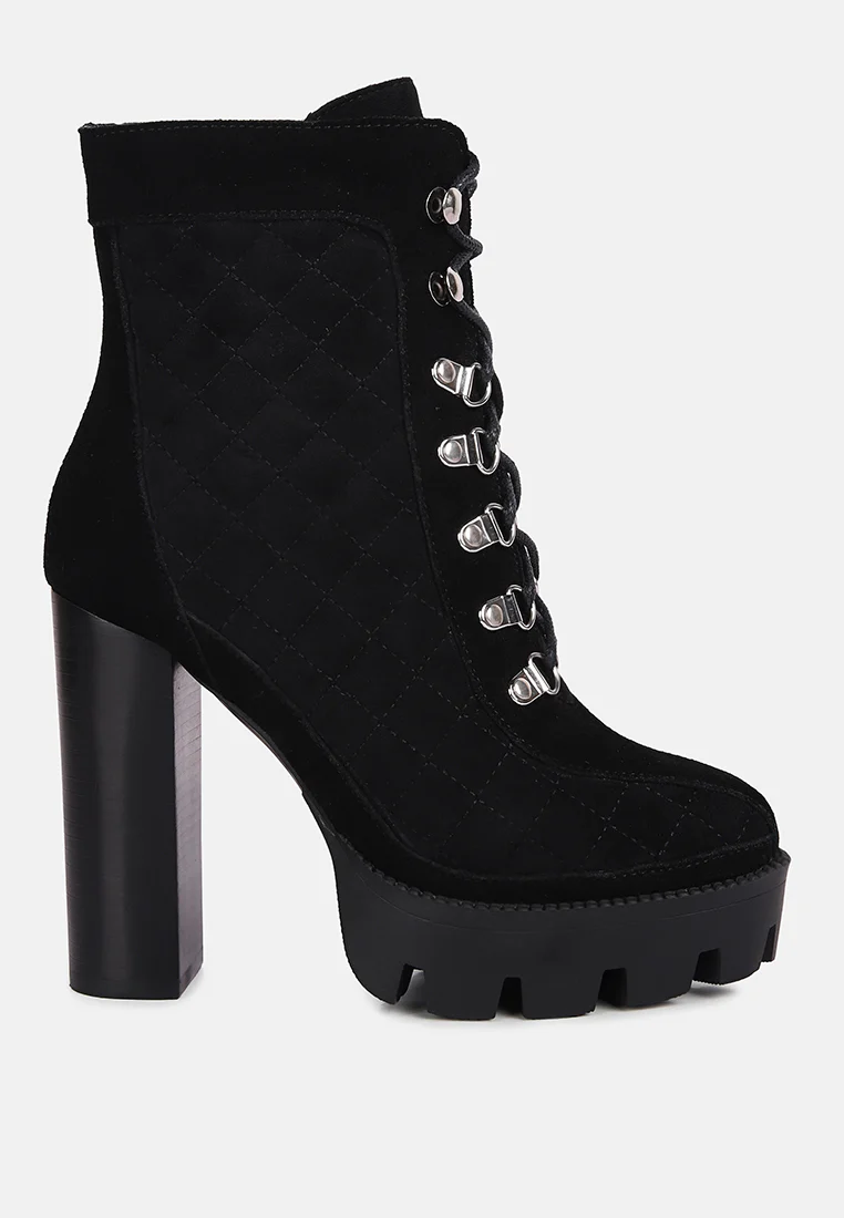 YOKO Black Fine Suede Quilted Ankle Boots - Image 2