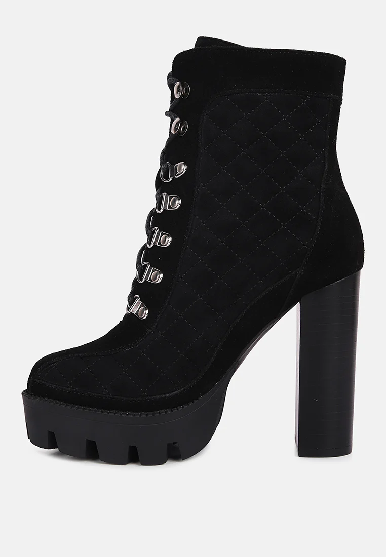 YOKO Black Fine Suede Quilted Ankle Boots - Image 4
