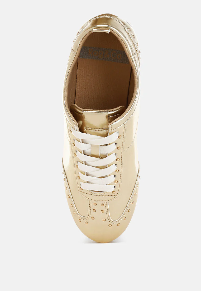 Yorika Studded Metallic Pleather Sneakers - Image 4