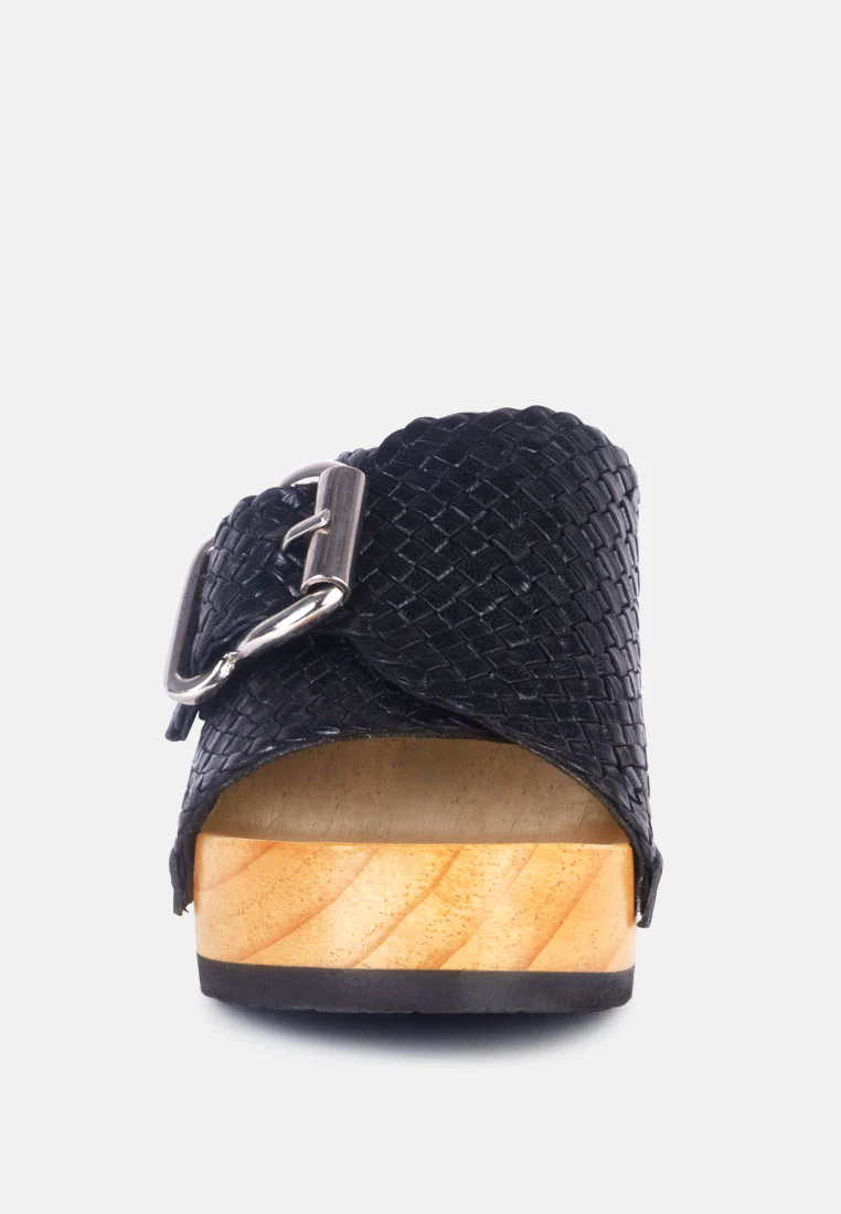YORUBA Braided Black Leather Buckled Slide Clogs - Image 4