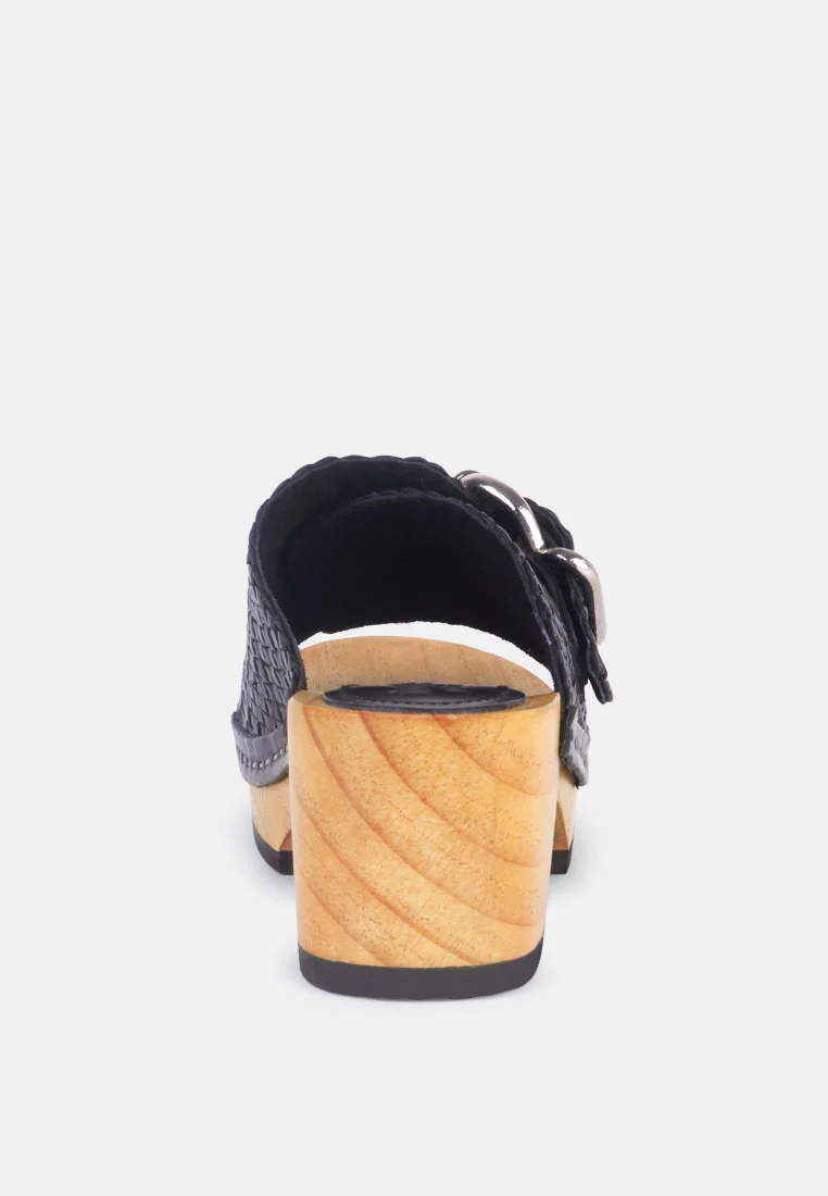 YORUBA Braided Black Leather Buckled Slide Clogs - Image 6
