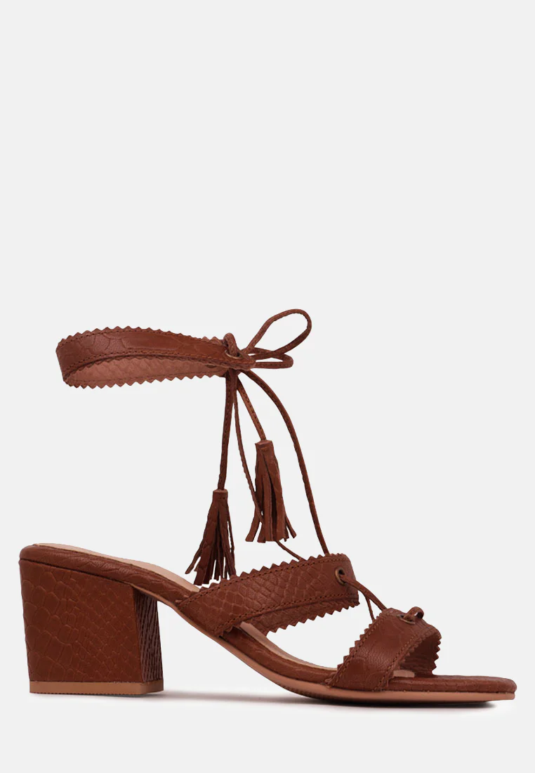 ZENA Brown Croc Texture Leather Sandal - Image 2