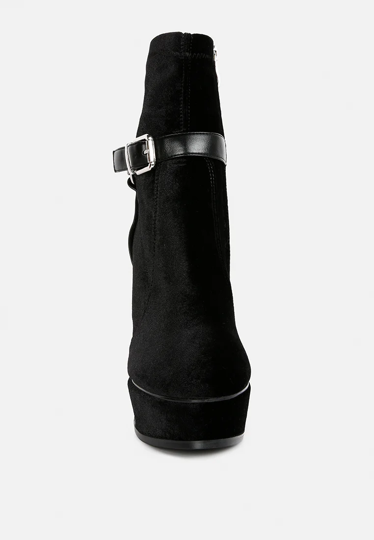 ZEPPELIN Black High Platform Velvet Ankle Boots - Image 3
