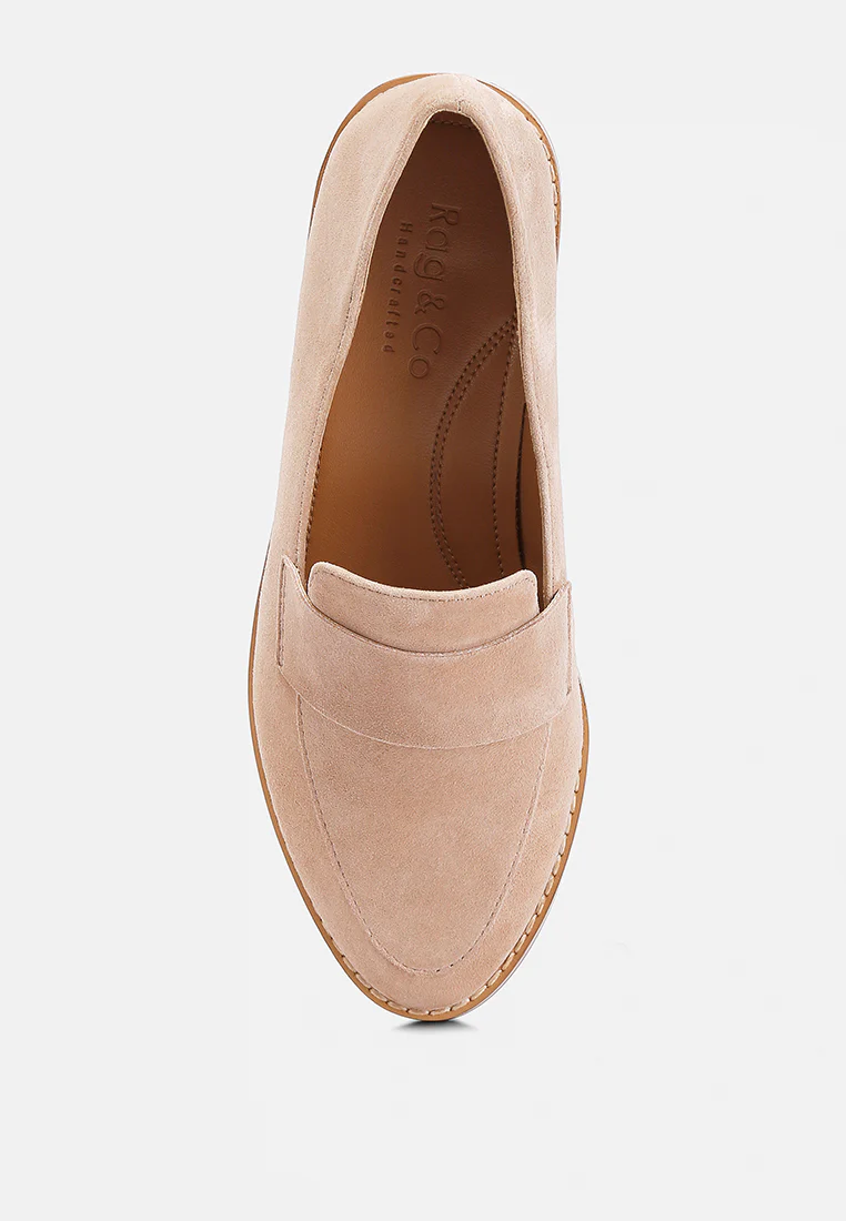 ZOFIA Nude Suede Penny Loafers - Image 6